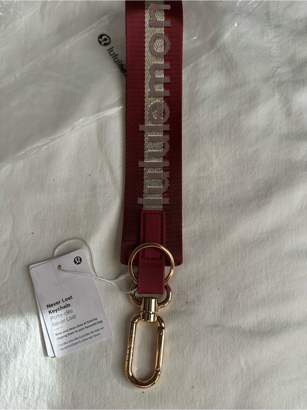 lululemon athletica Never Lost Key Lanyard - Burgundy with Gold Hardware